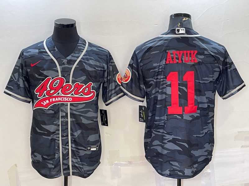 Mens San Francisco 49ers #11 Brandon Aiyuk Grey Camo With Patch Cool Base Stitched Baseball Jersey